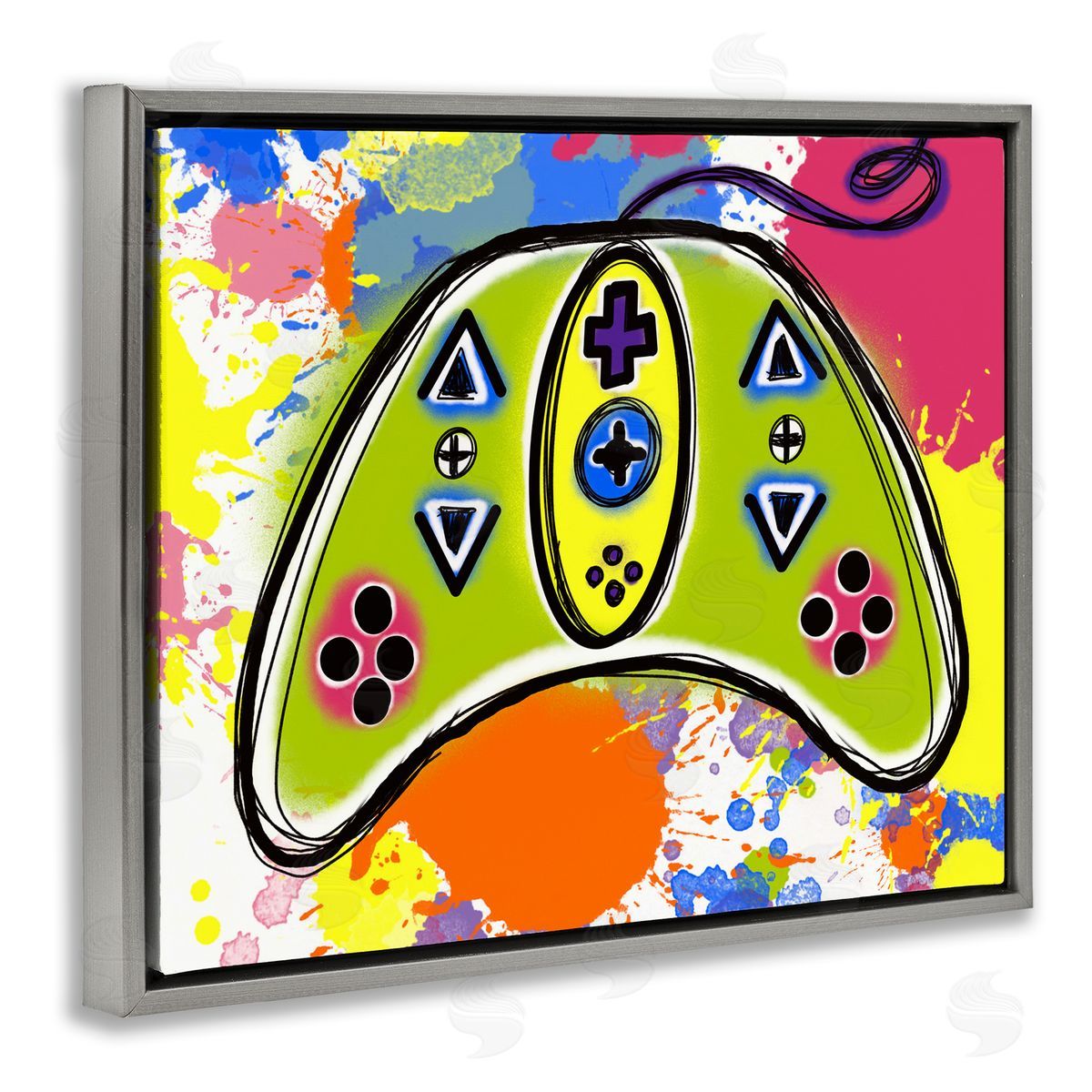 Modern Pop Controller Grey Floating Frame Canvas Wall Art, Home Decor by Matthew Piotrowicz