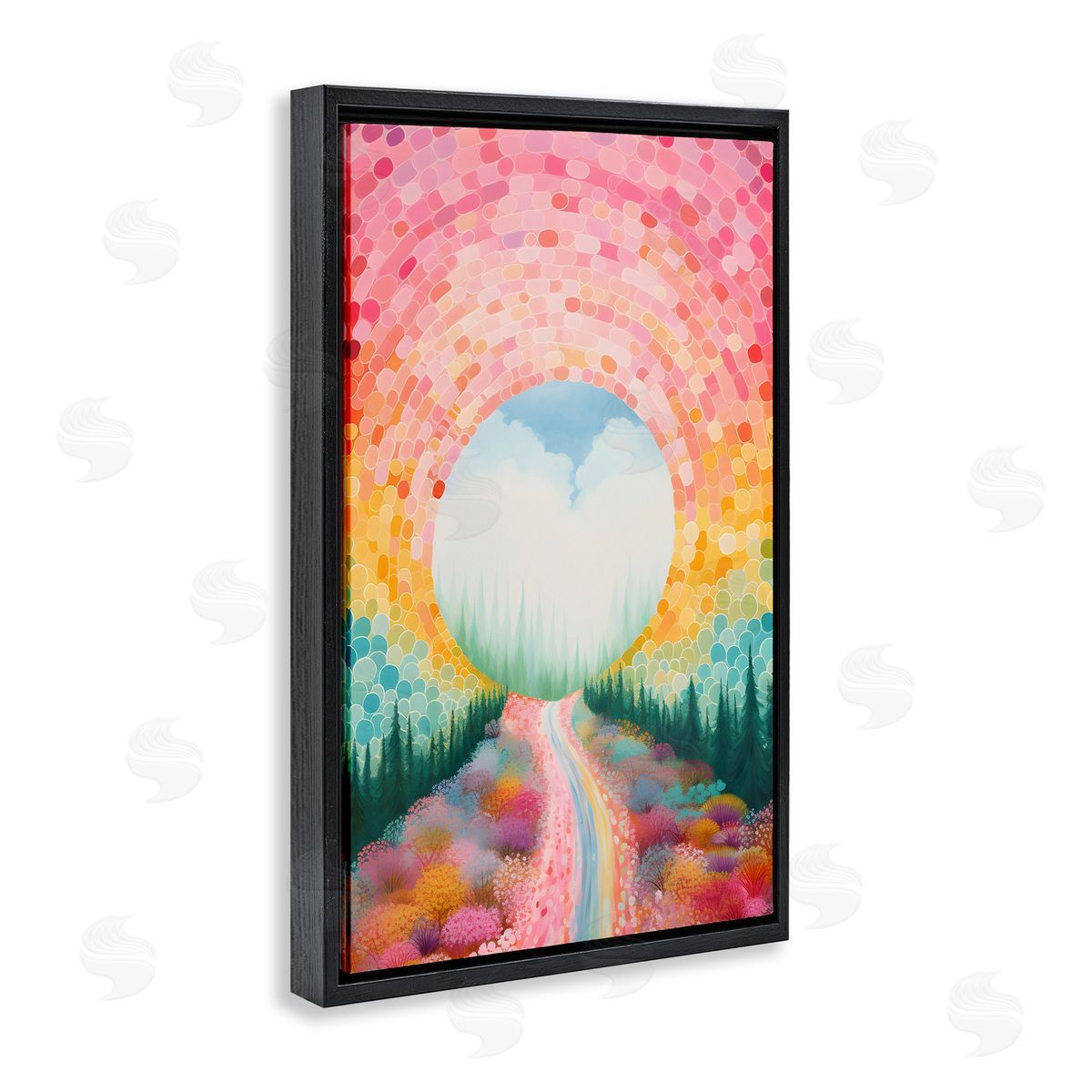 Geometric Road Path Black Floating Frame Canvas Wall Art, Home Decor by Petal Prints Design