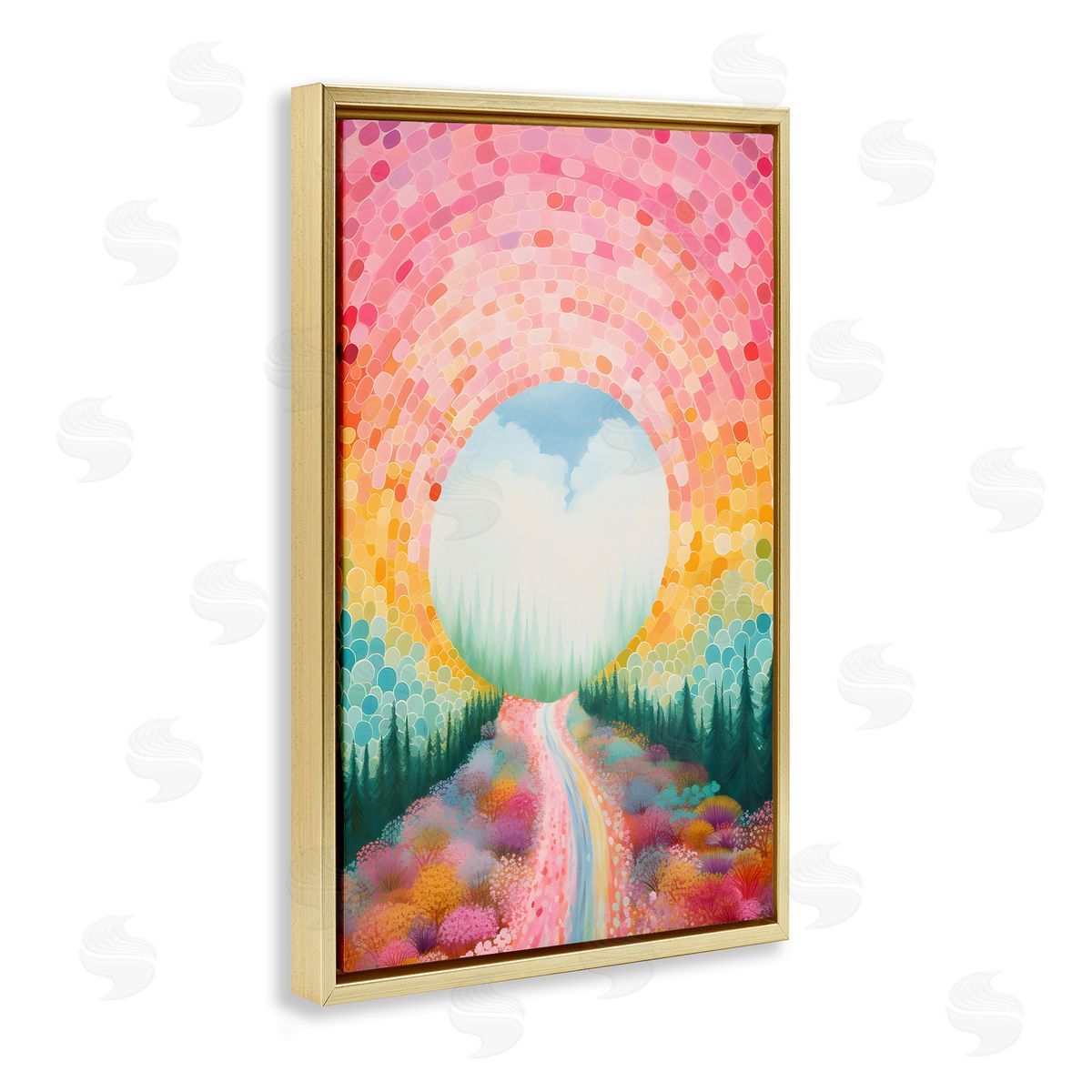 Geometric Road Path Gold Floating Frame Canvas Wall Art, Home Decor by Petal Prints Design