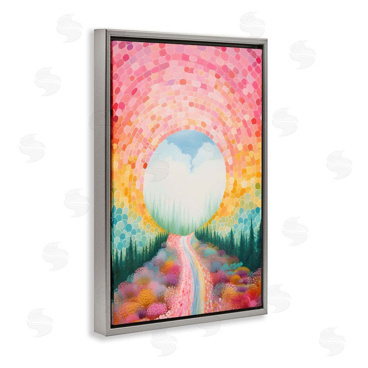 Geometric Road Path Grey Floating Frame Canvas Wall Art, Home Decor by Petal Prints Design