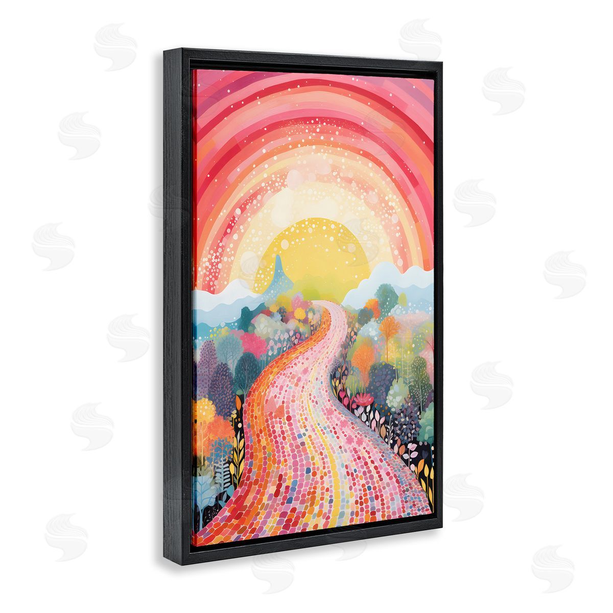 Pink Brick Road Journey Black Floating Frame Canvas Wall Art, Home Decor by Petal Prints Design
