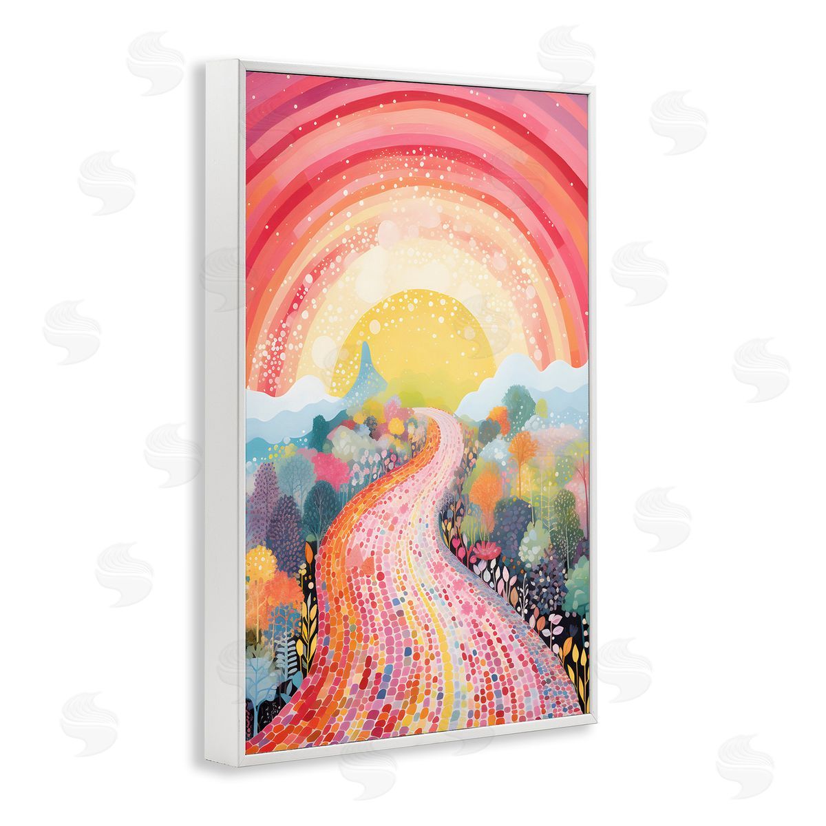 Pink Brick Road Journey White Frame Print Wall Art, Home Decor by Petal Prints Design
