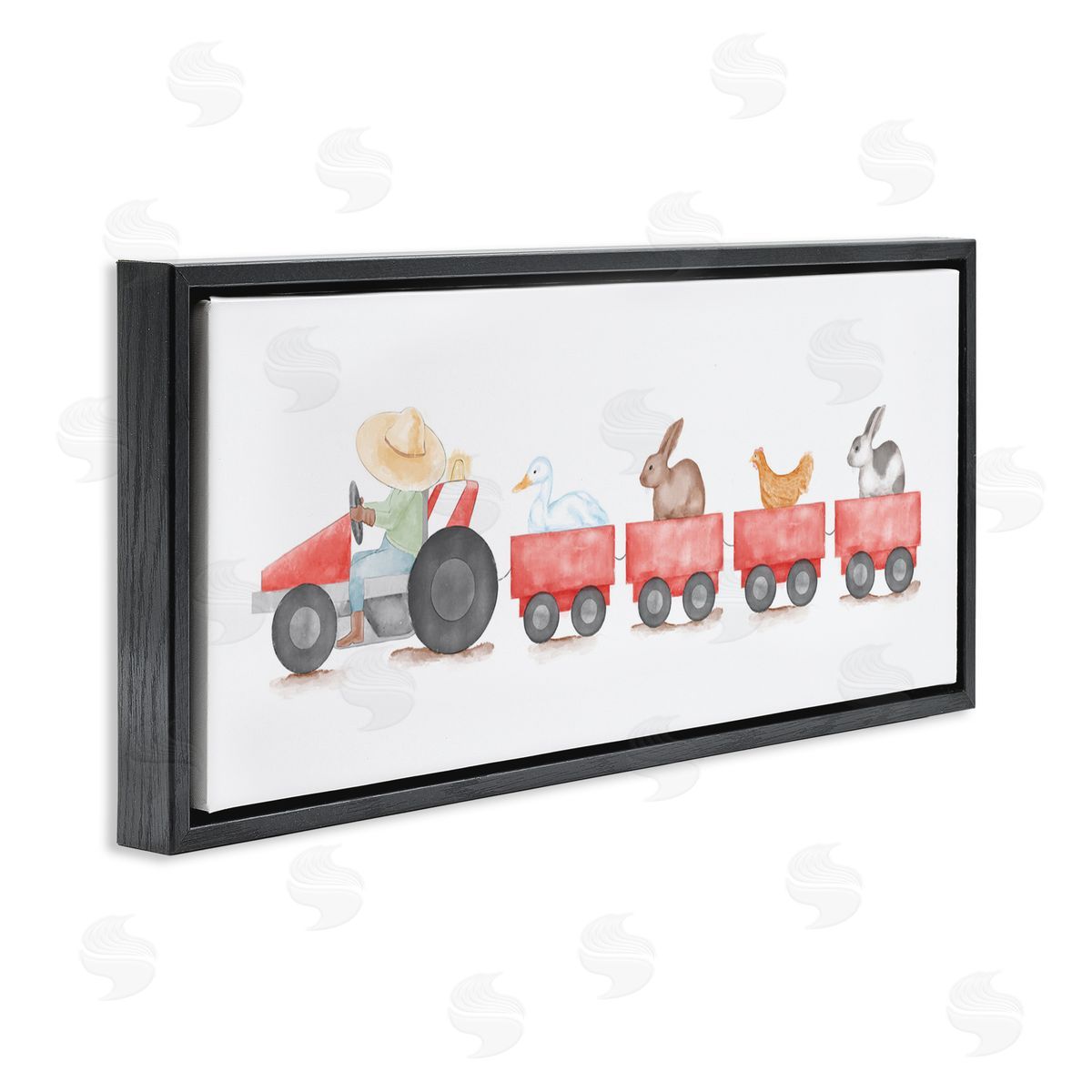 Farm Animals Locomotive Black Floating Frame Canvas Wall Art, Home Decor by Stupell Studio