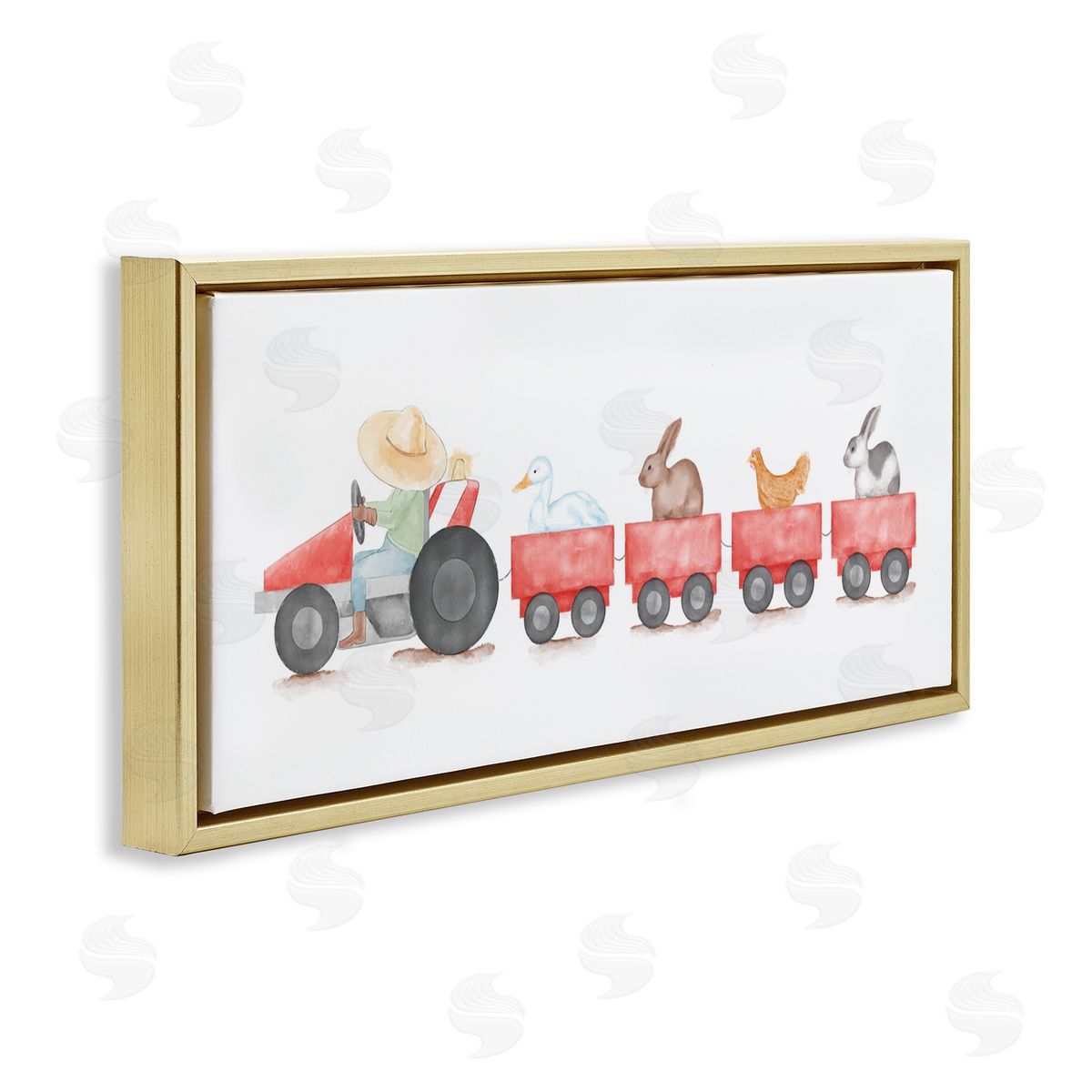 Farm Animals Locomotive Gold Floating Frame Canvas Wall Art, Home Decor by Stupell Studio
