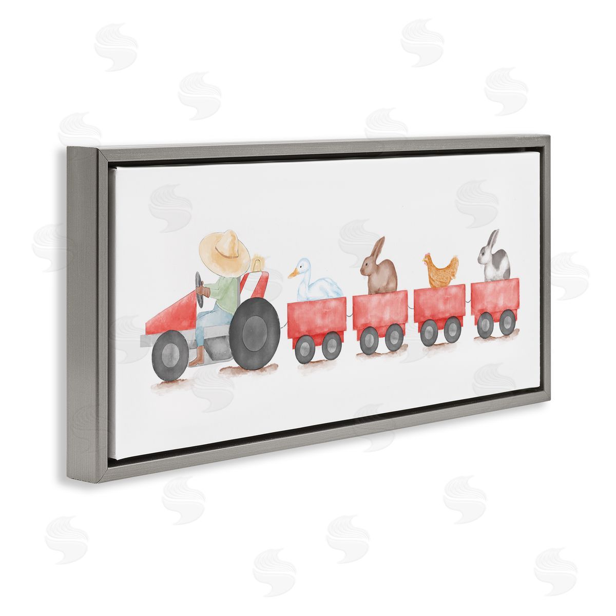 Farm Animals Locomotive Grey Floating Frame Canvas Wall Art, Home Decor by Stupell Studio