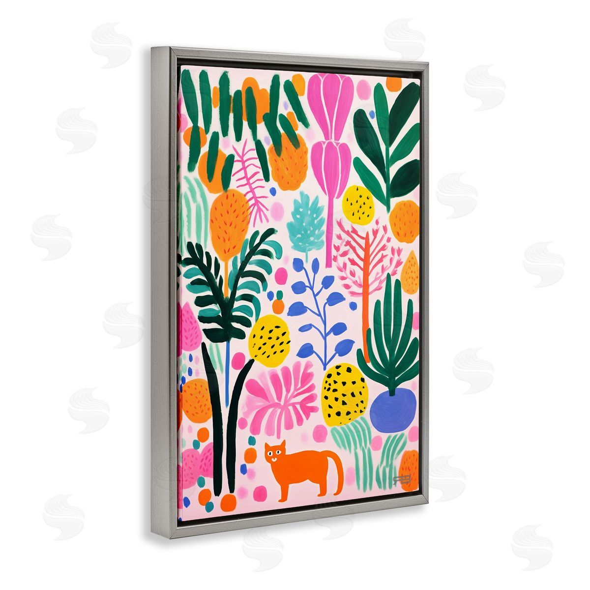 Fun Botanical Tropics Grey Floating Frame Canvas Wall Art, Home Decor by Roozbeh Bahramali