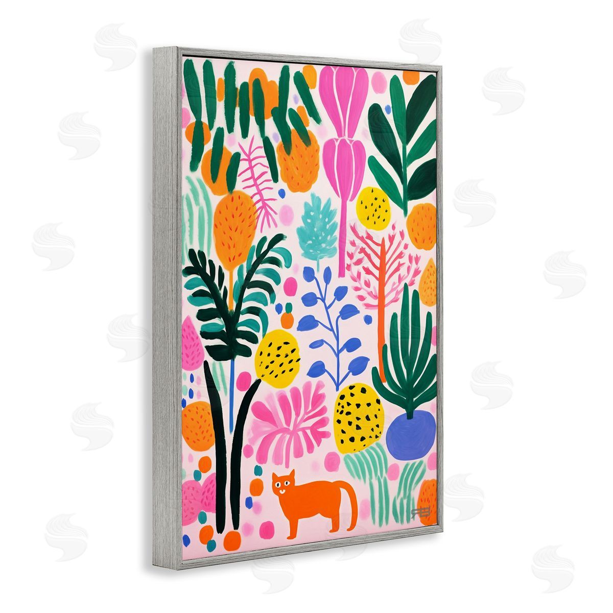 Fun Botanical Tropics Grey Frame Print Wall Art, Home Decor by Roozbeh Bahramali