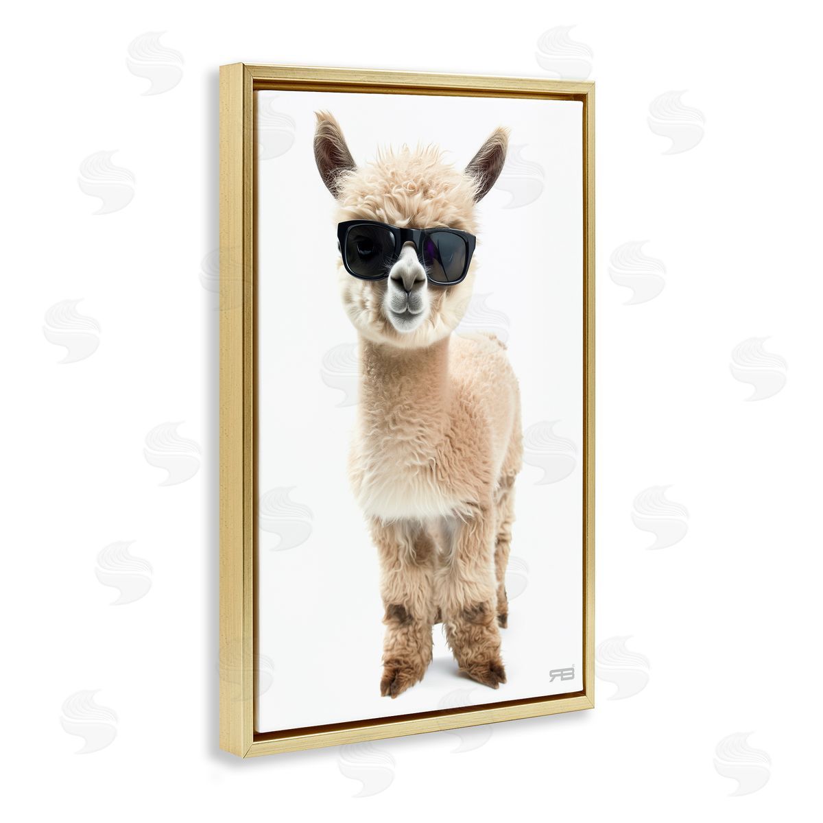 Cool Alpaca and Glasses Gold Floating Frame Canvas Wall Art, Home Decor by Roozbeh Bahramali