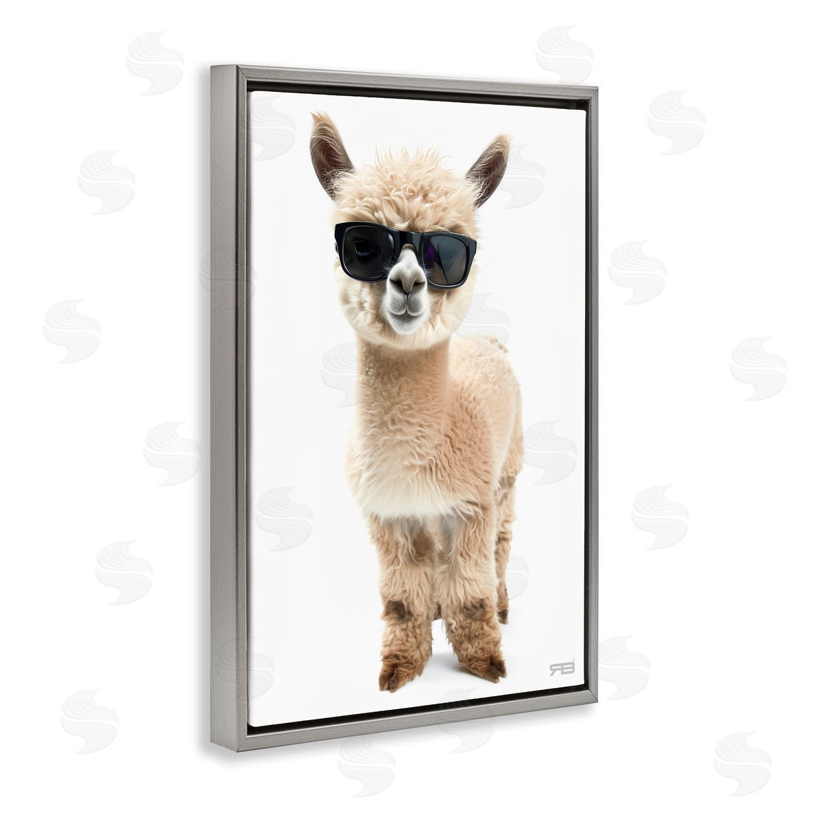 Cool Alpaca and Glasses Grey Floating Frame Canvas Wall Art, Home Decor by Roozbeh Bahramali