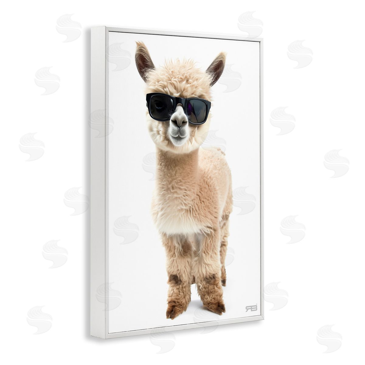 Cool Alpaca and Glasses White Frame Print Wall Art, Home Decor by Roozbeh Bahramali