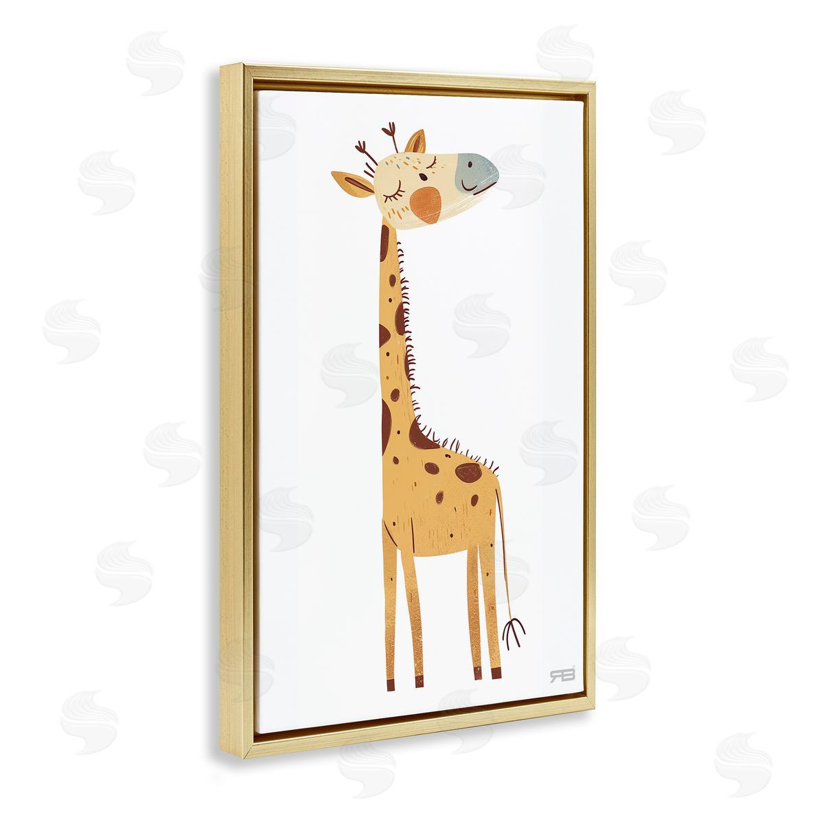 Happy Giraffe Winking Gold Floating Frame Canvas Wall Art, Home Decor by Roozbeh Bahramali