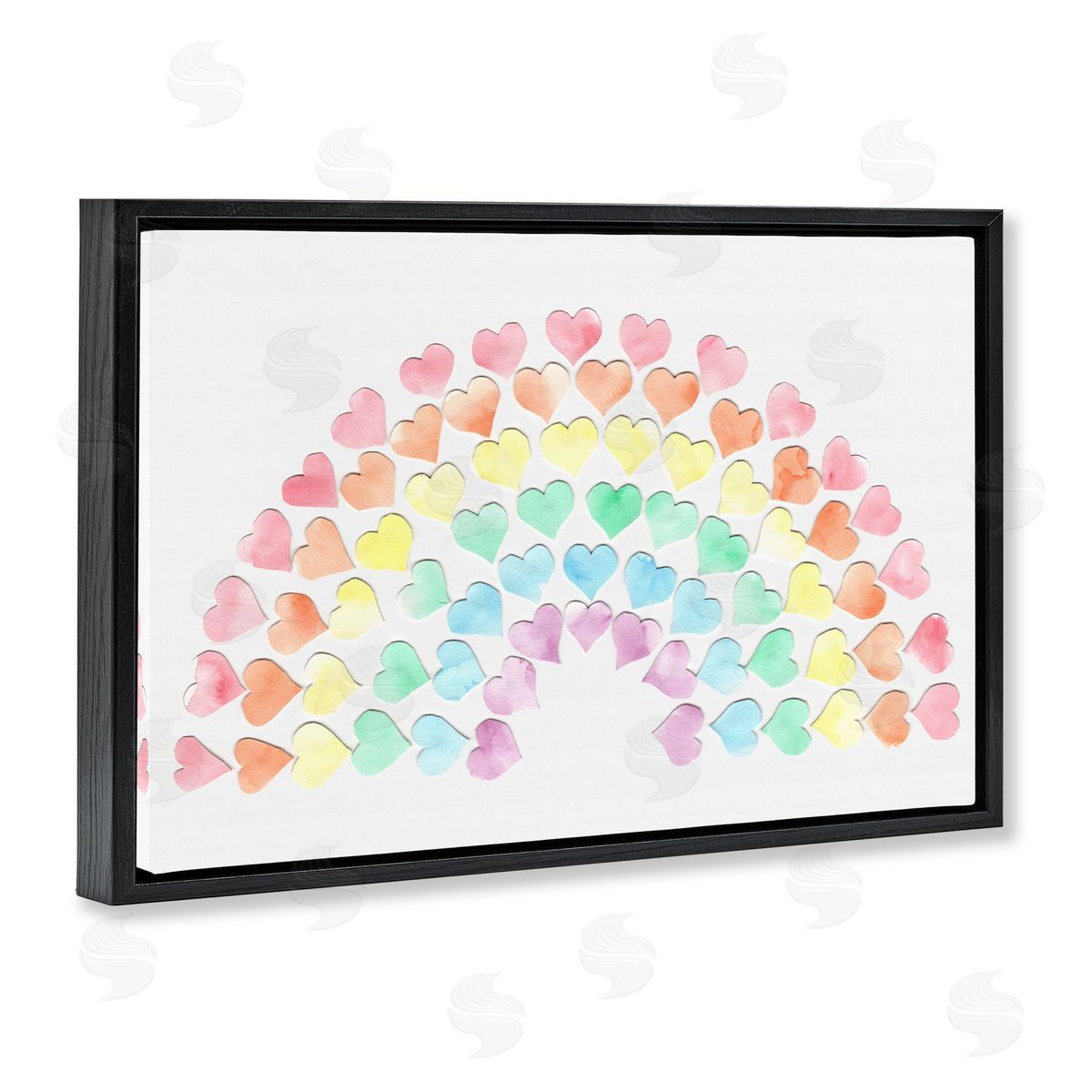 Rainbow of Hearts Black Floating Frame Canvas Wall Art, Home Decor by Connie Resch