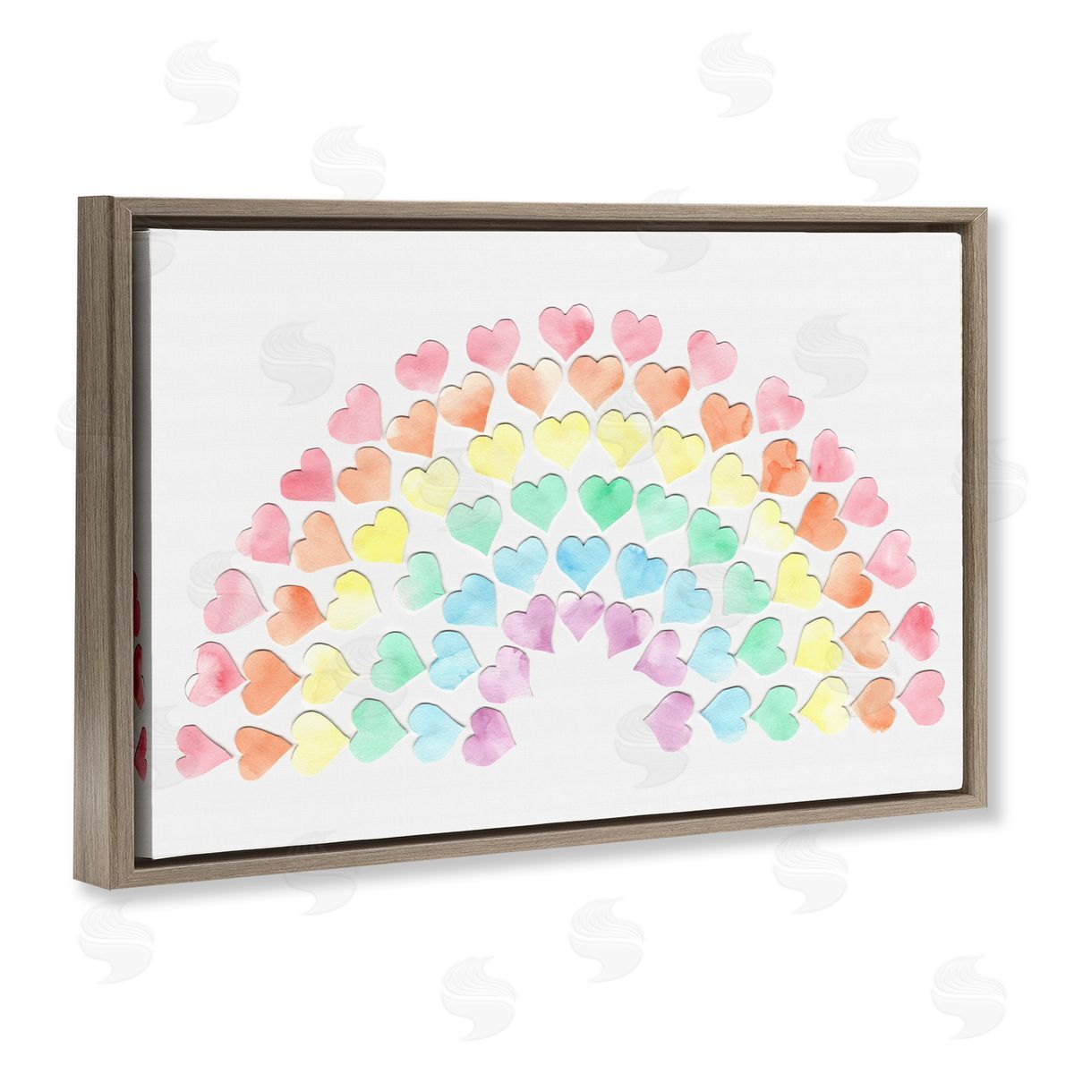 Rainbow of Hearts Brown Floating Frame Canvas Wall Art, Home Decor by Connie Resch