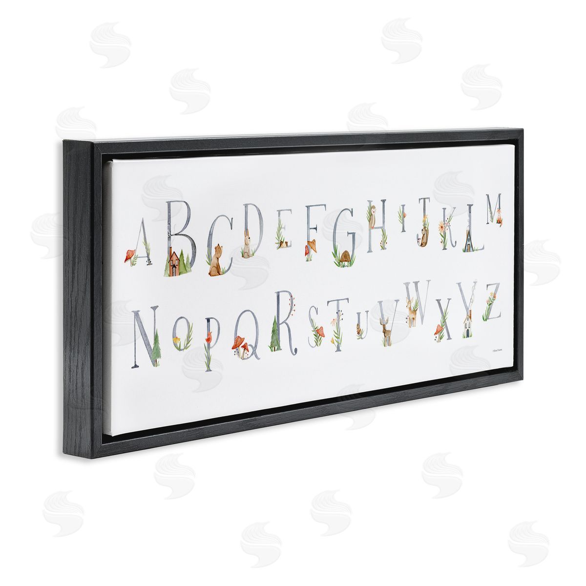 Country Cottage Alphabet Black Floating Frame Canvas Wall Art, Home Decor by Rachel Nieman