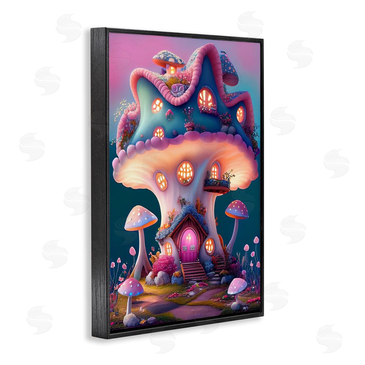 Mushroom Cottage House Black Frame Print Wall Art, Home Decor by Sasha