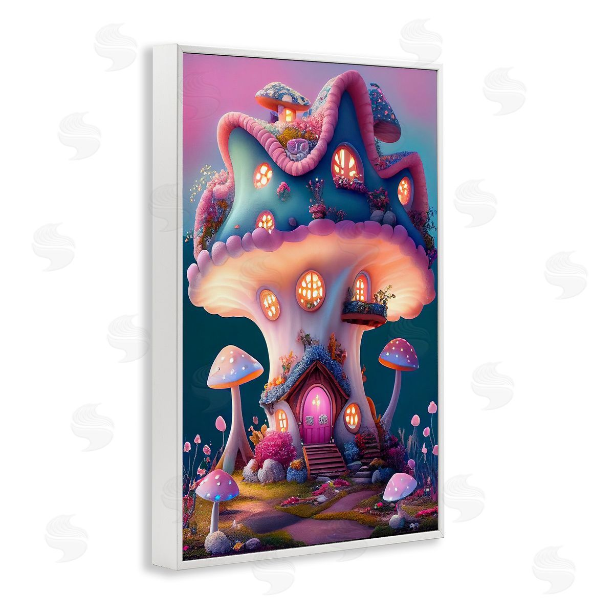 Mushroom Cottage House White Frame Print Wall Art, Home Decor by Sasha