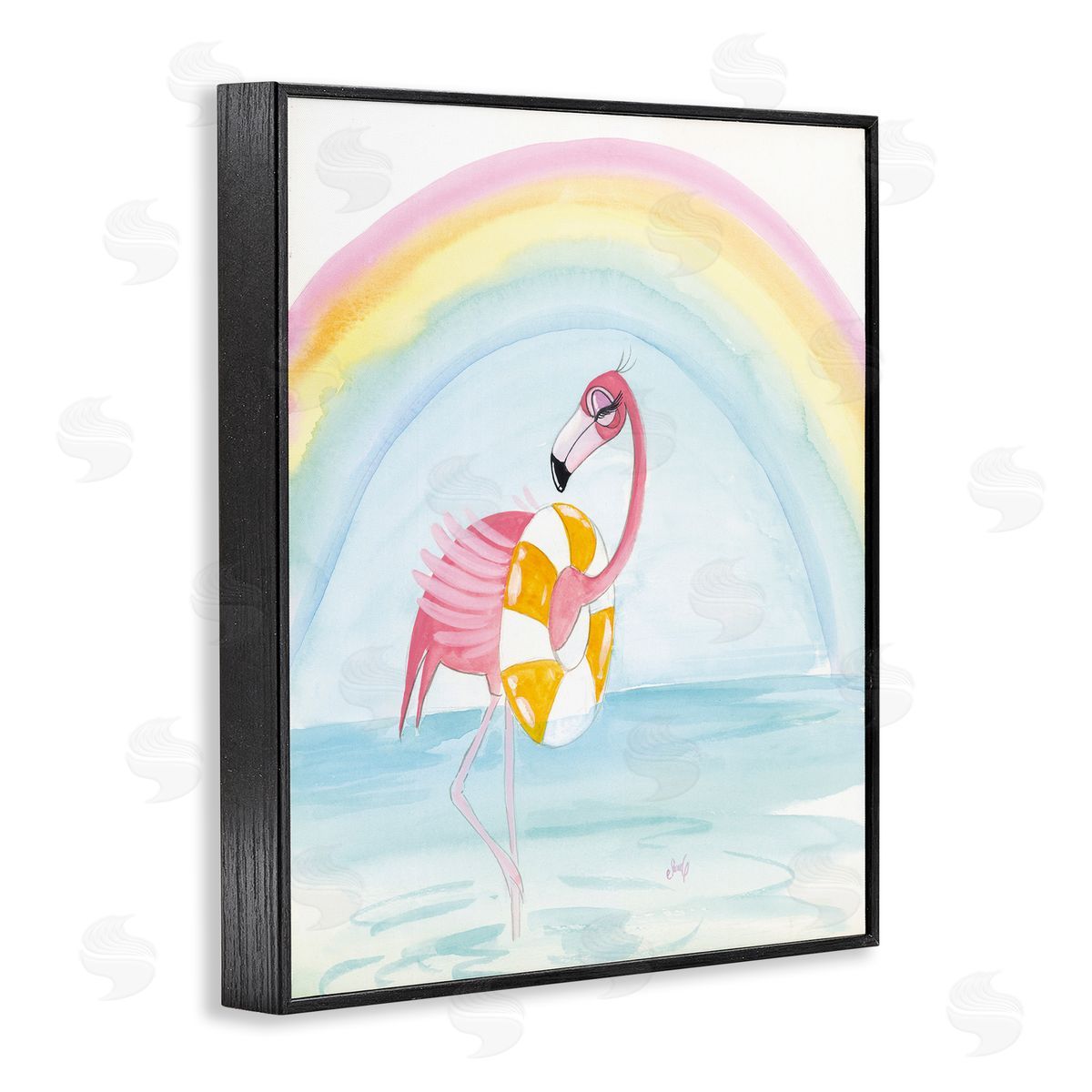 Summer Beach Flamingo Black Frame Print Wall Art, Home Decor by Stellar Design Studio