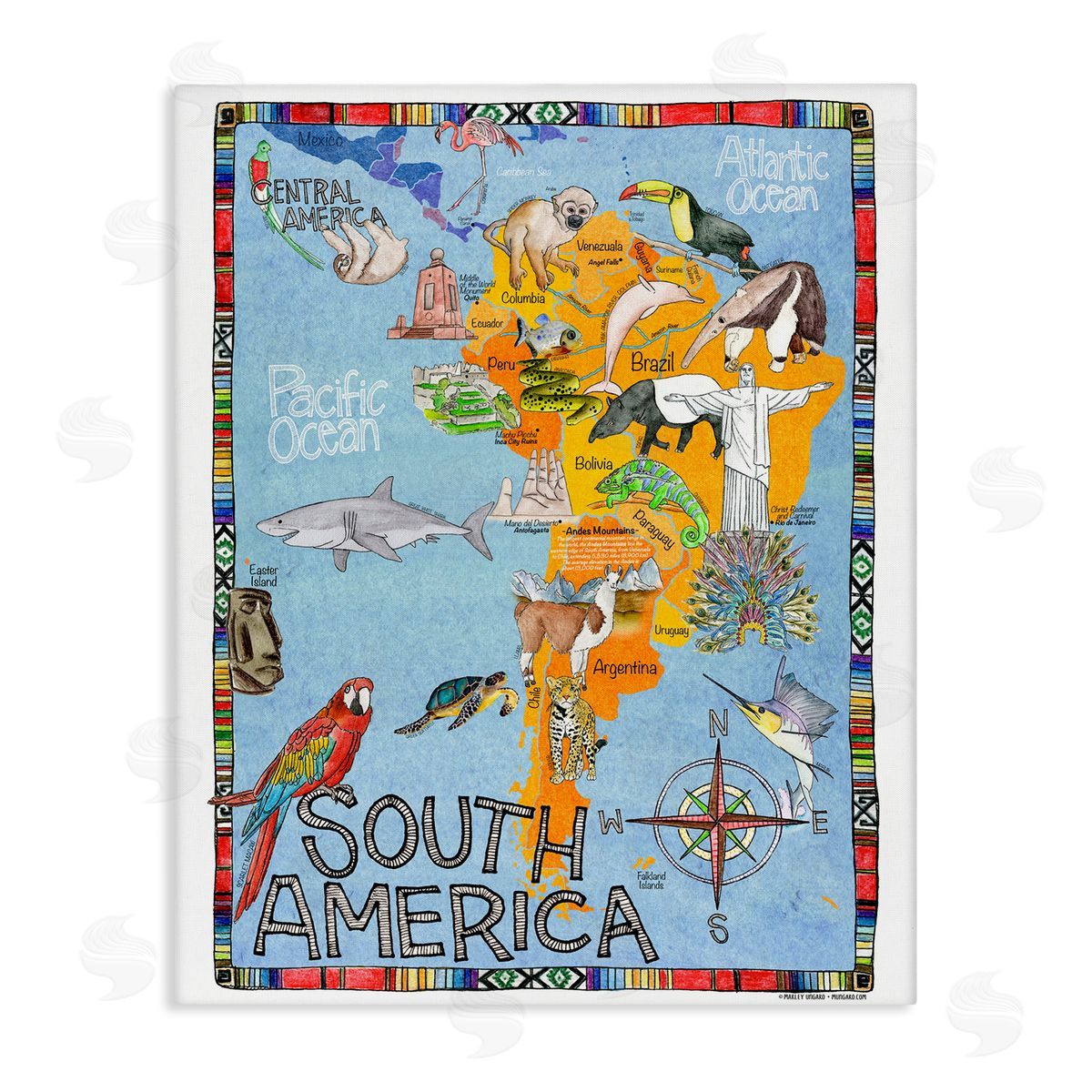 South Africa Animal Map Canvas Wall Art, Home Decor by Marley Ungaro