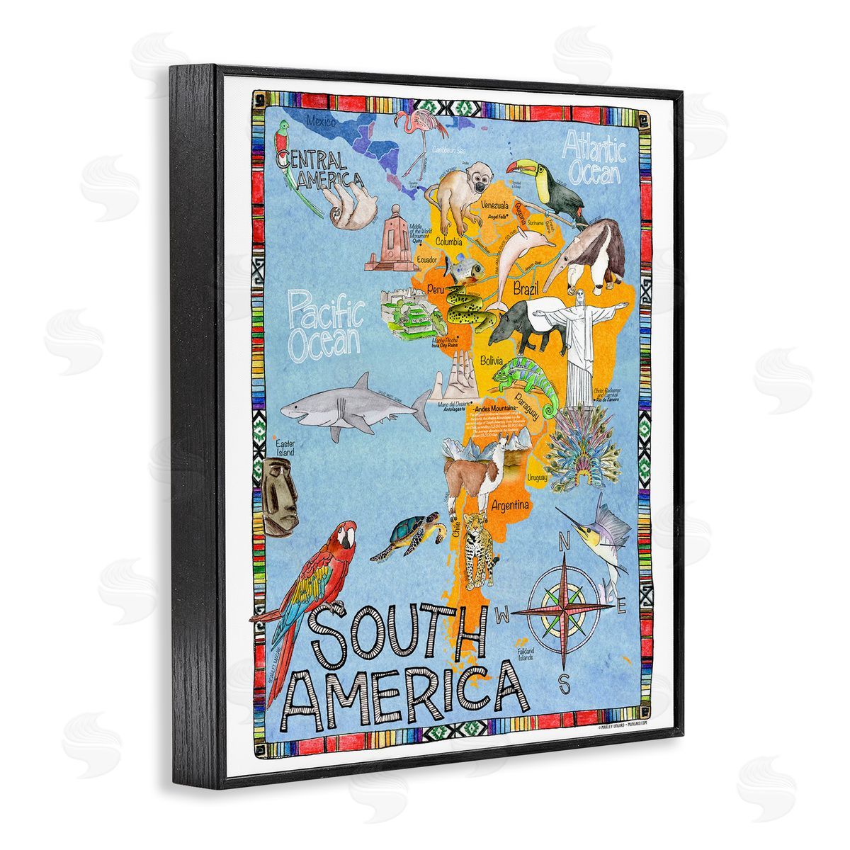 South Africa Animal Map Black Frame Print Wall Art, Home Decor by Marley Ungaro