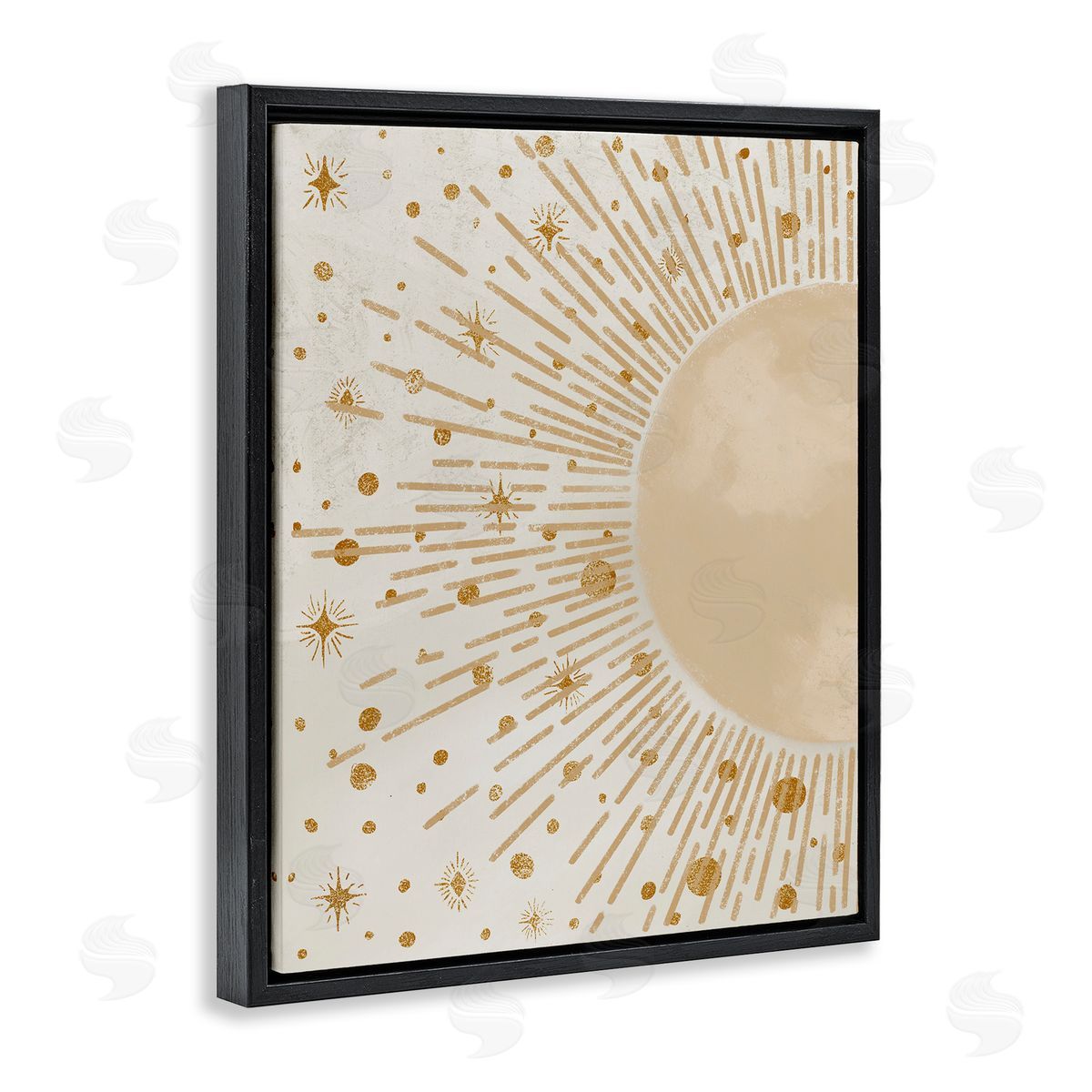 Starry Sun Rays Black Floating Frame Canvas Wall Art, Home Decor by Elizabeth Medley