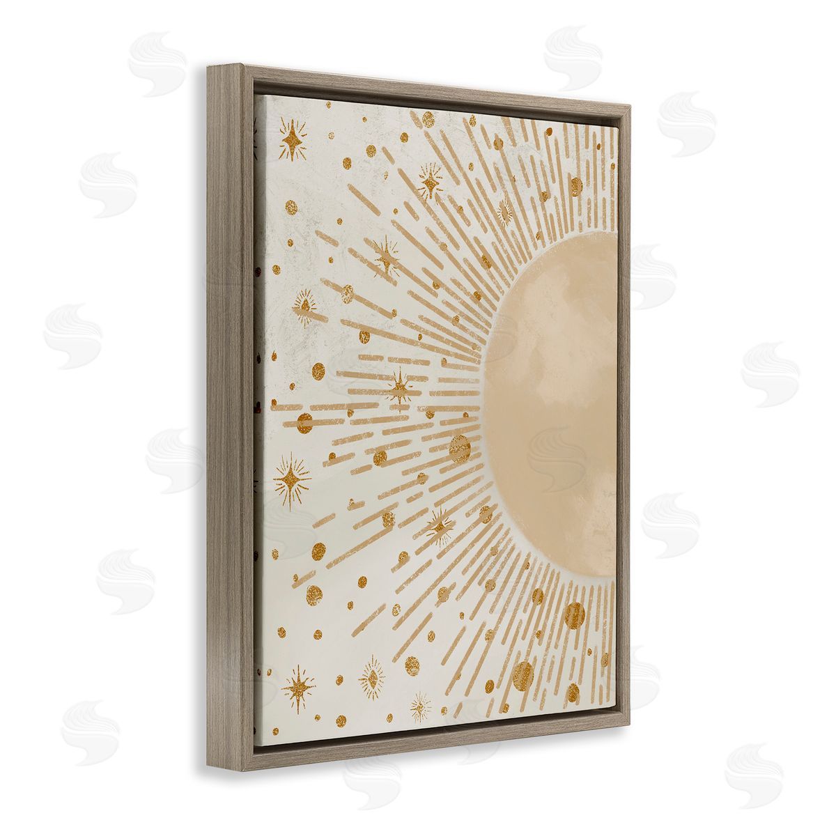 Starry Sun Rays Brown Floating Frame Canvas Wall Art, Home Decor by Elizabeth Medley