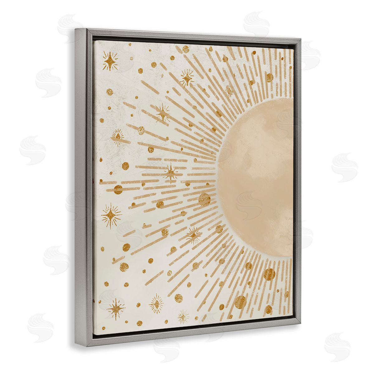 Starry Sun Rays Grey Floating Frame Canvas Wall Art, Home Decor by Elizabeth Medley