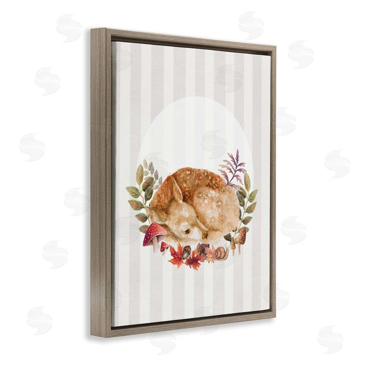 Fawn on Stripes Brown Floating Frame Canvas Wall Art, Home Decor by Janice Gaynor