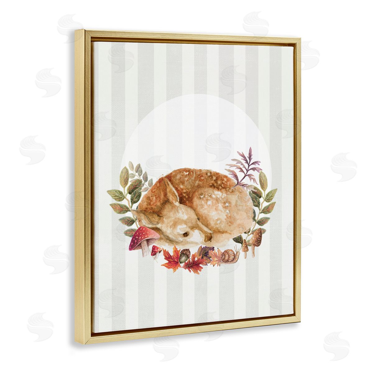 Fawn on Stripes Gold Floating Frame Canvas Wall Art, Home Decor by Janice Gaynor