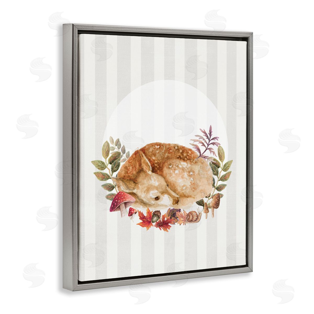 Fawn on Stripes Grey Floating Frame Canvas Wall Art, Home Decor by Janice Gaynor