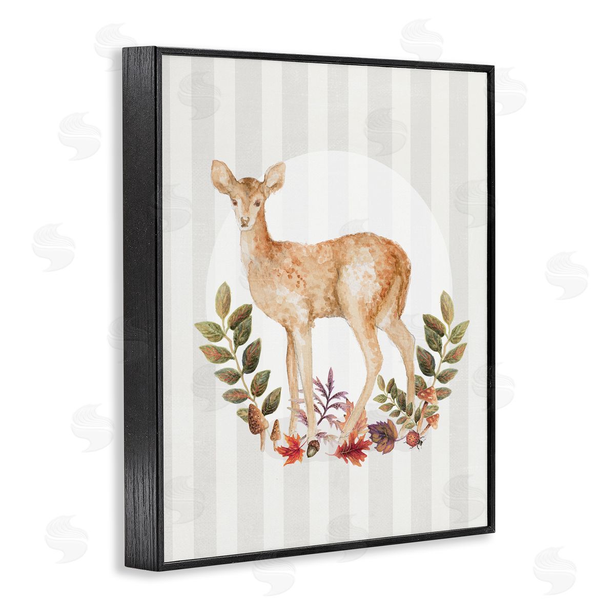 Forest Fawn on Stripes Black Frame Print Wall Art, Home Decor by Janice Gaynor