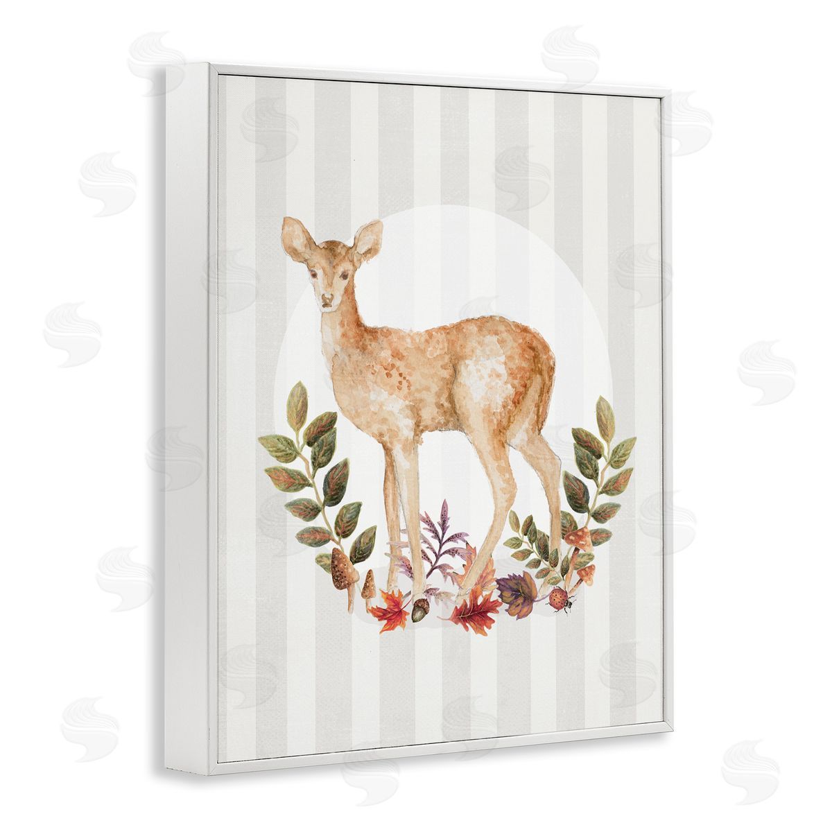 Forest Fawn on Stripes White Frame Print Wall Art, Home Decor by Janice Gaynor