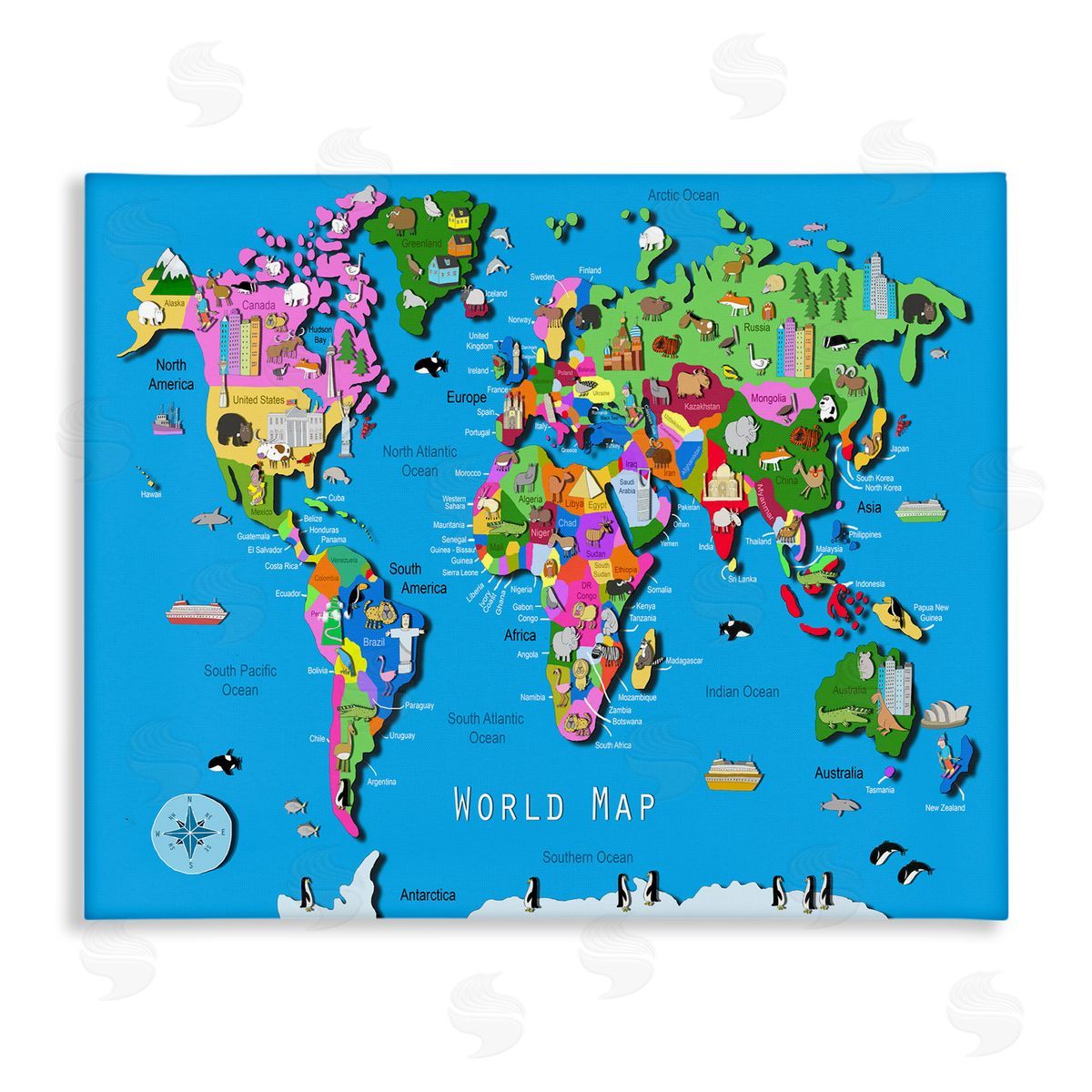 Educational World Map Canvas Wall Art, Home Decor by Carla Daly