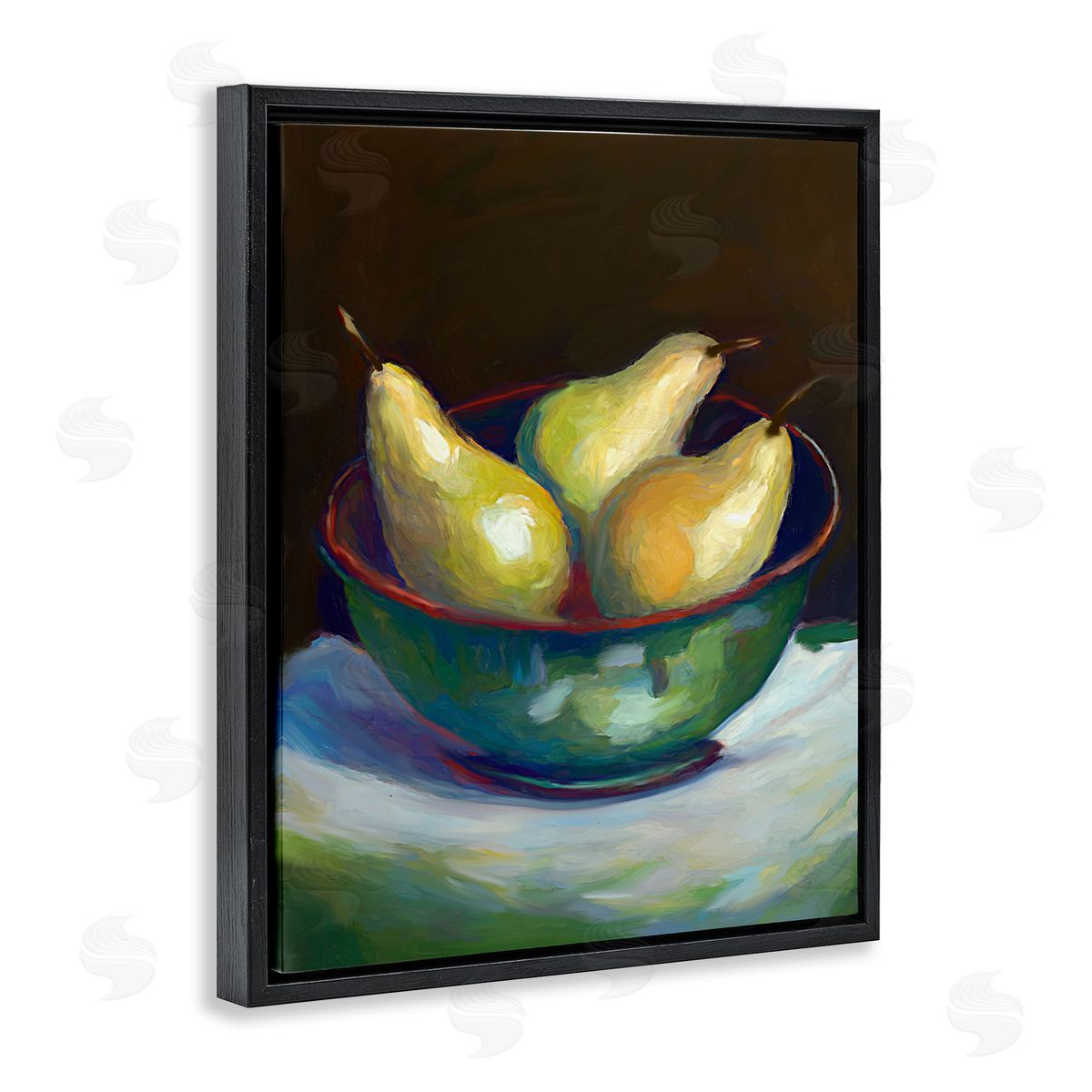 Traditional Pear Bowl Black Floating Frame Canvas Wall Art, Home Decor by Ramona Murdock