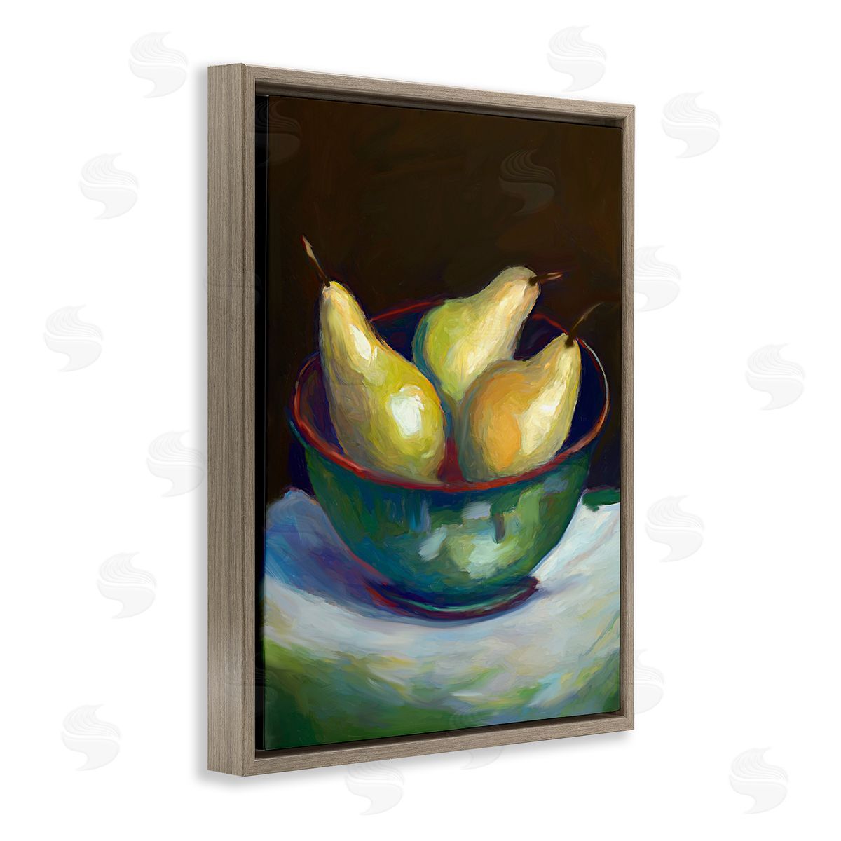 Traditional Pear Bowl Brown Floating Frame Canvas Wall Art, Home Decor by Ramona Murdock