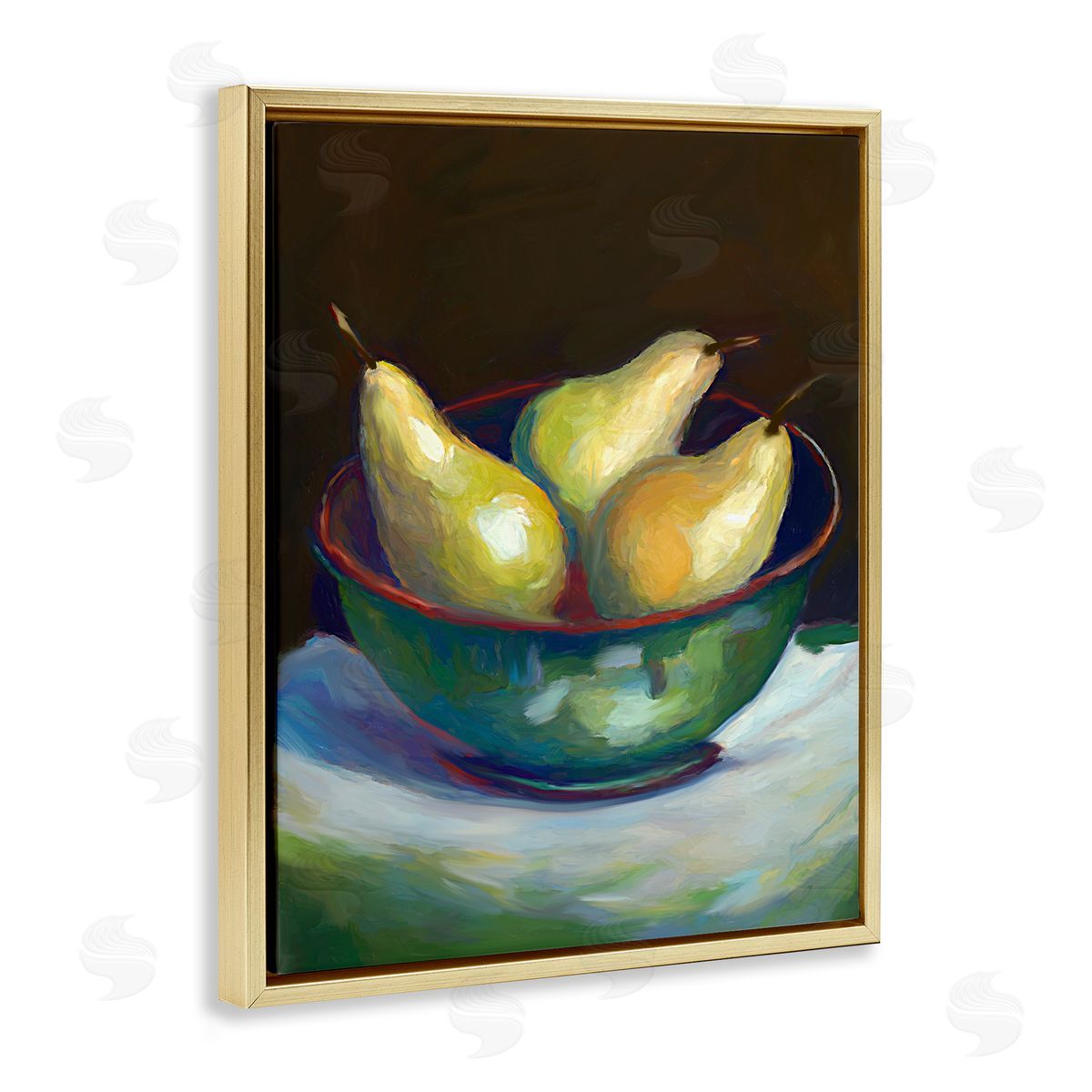 Traditional Pear Bowl Gold Floating Frame Canvas Wall Art, Home Decor by Ramona Murdock