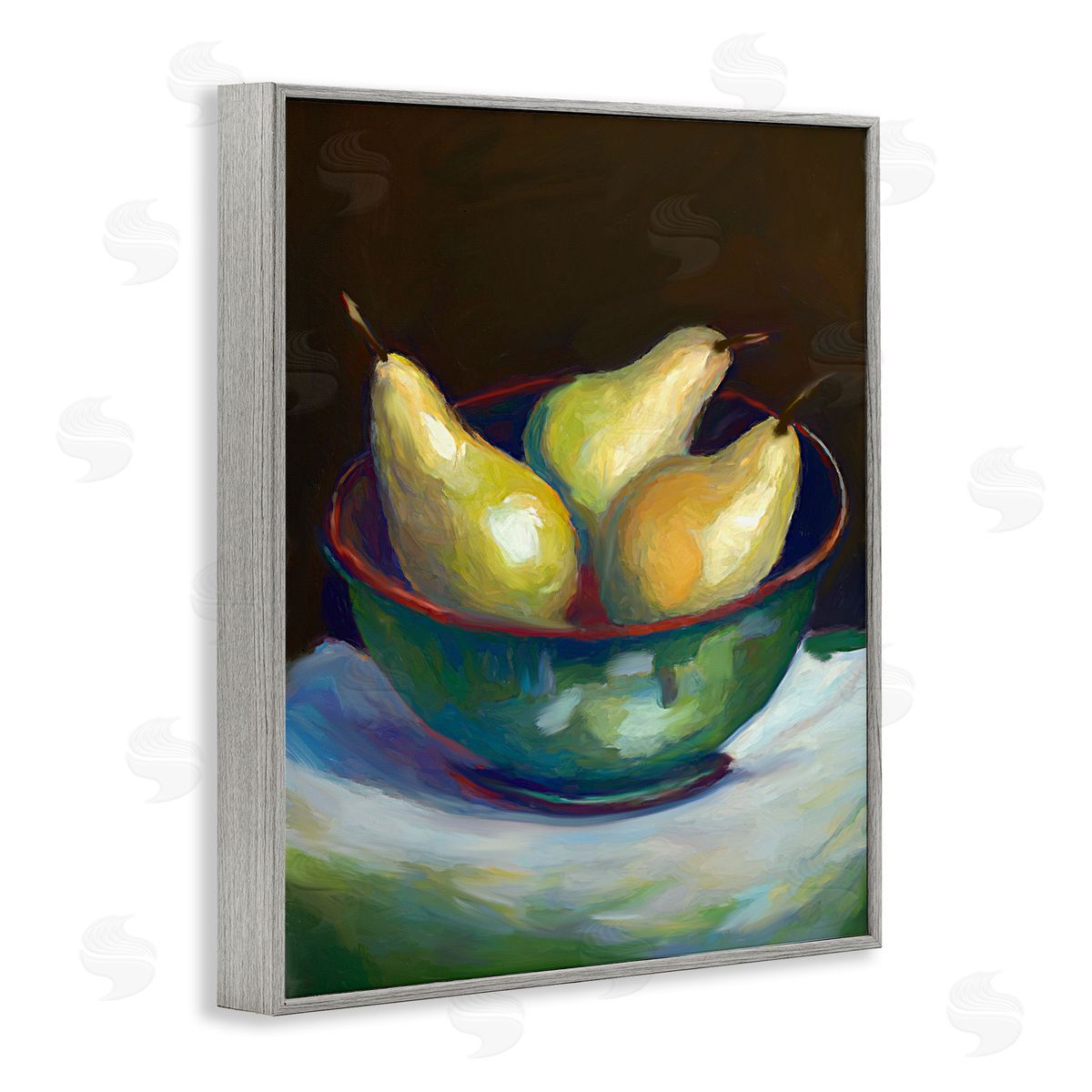 Traditional Pear Bowl Grey Frame Print Wall Art, Home Decor by Ramona Murdock