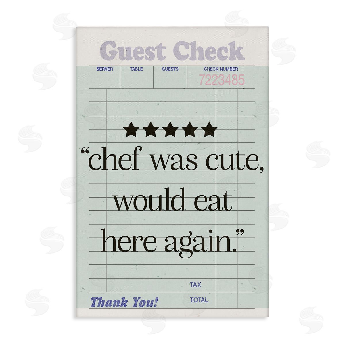 Cute Chef Guest Check Canvas Wall Art, Home Decor by Sd Graphics Studio
