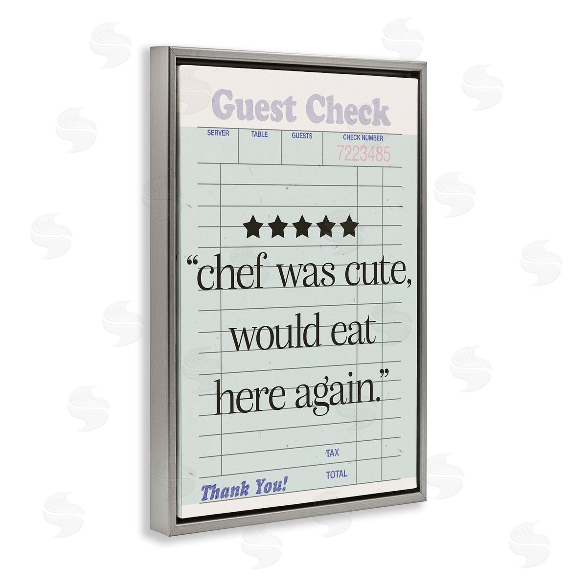 Cute Chef Guest Check Grey Floating Frame Canvas Wall Art, Home Decor by Sd Graphics Studio