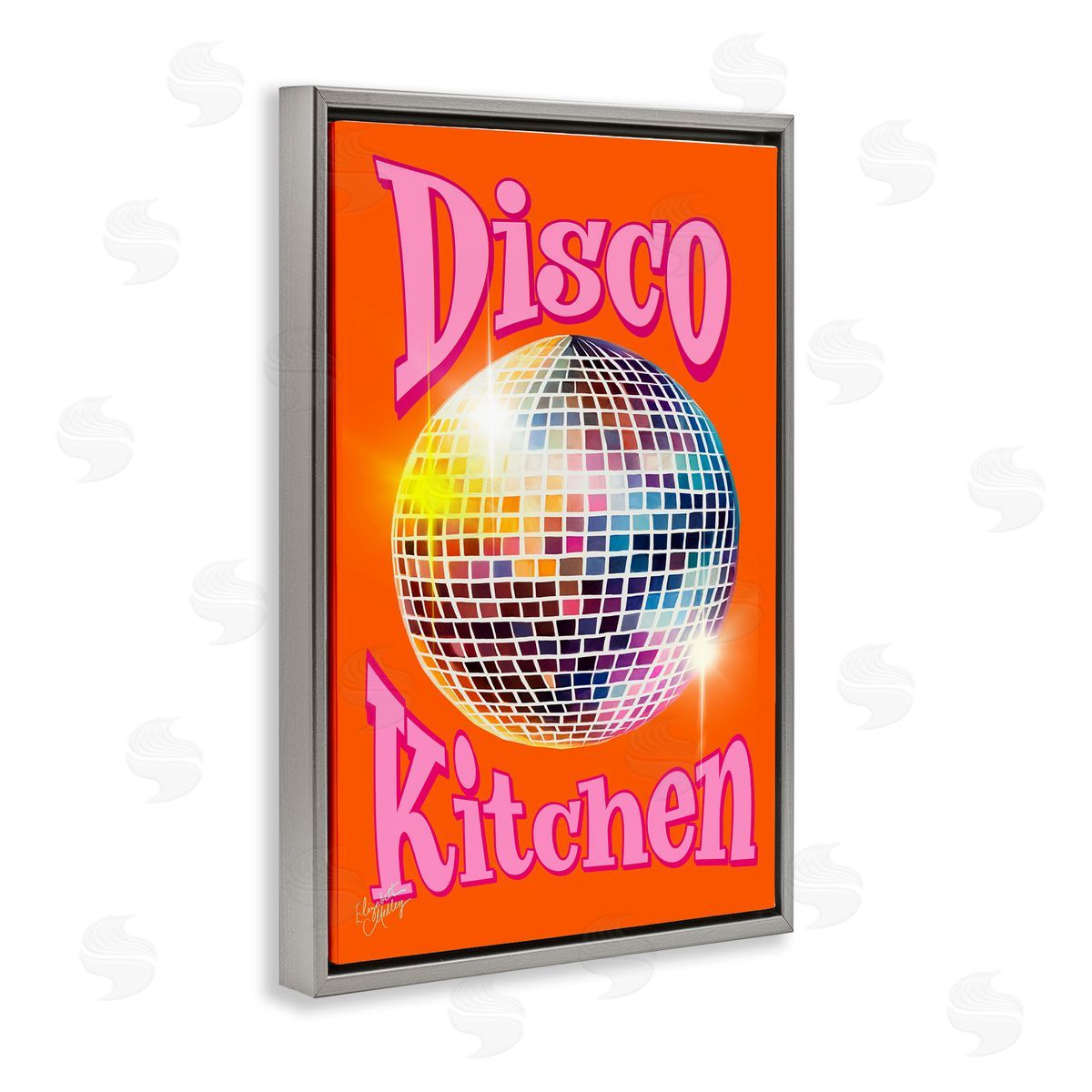 Groovy Disco Kitchen Grey Floating Frame Canvas Wall Art, Home Decor by Elizabeth Medley