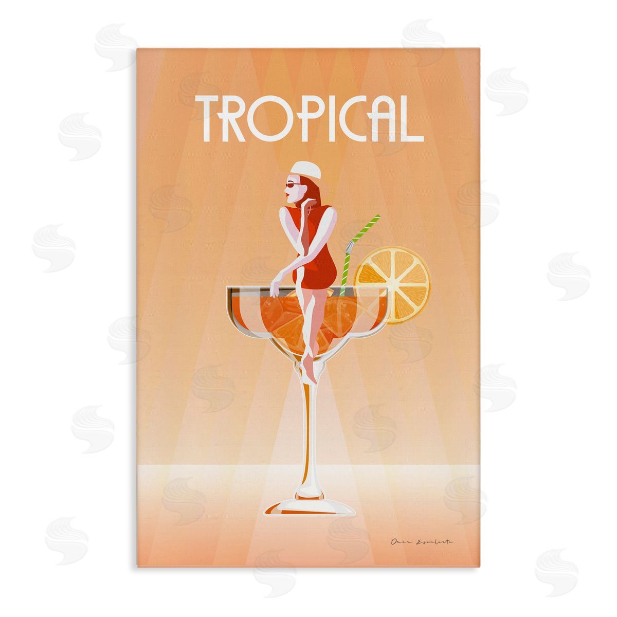 Tropical Drink Girl Canvas Wall Art, Home Decor by Omar Escalante