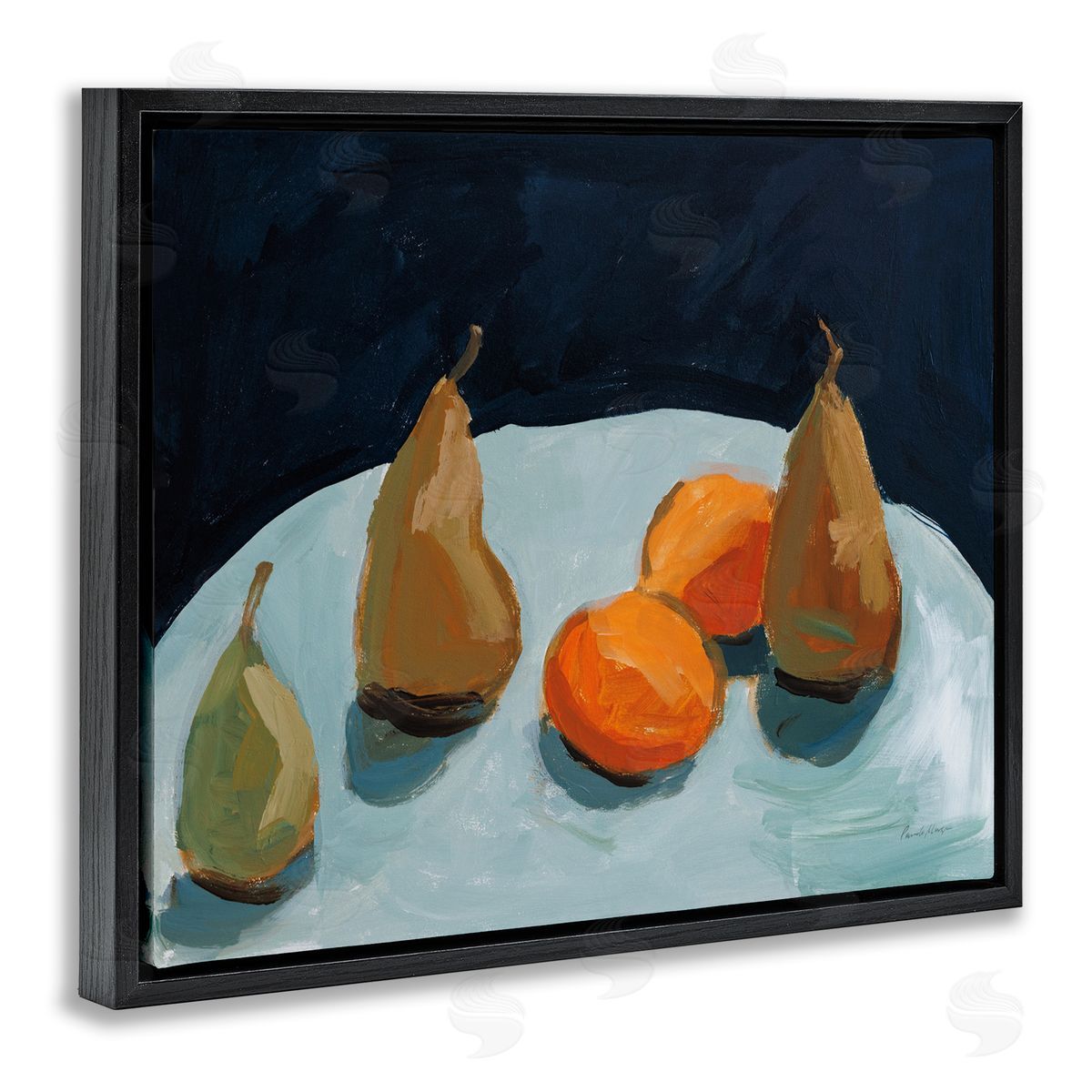 Pear and Orange Black Floating Frame Canvas Wall Art, Home Decor by Pamela Munger