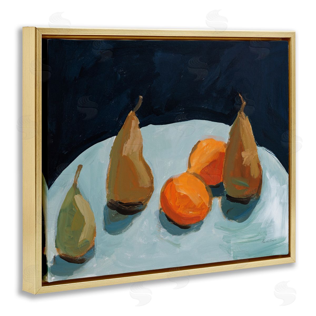 Pear and Orange Gold Floating Frame Canvas Wall Art, Home Decor by Pamela Munger