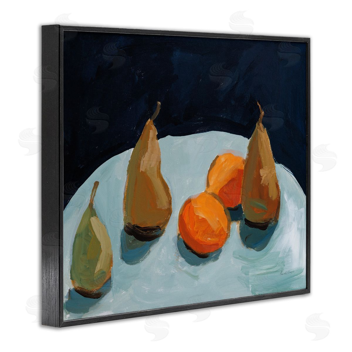 Pear and Orange Black Frame Print Wall Art, Home Decor by Pamela Munger