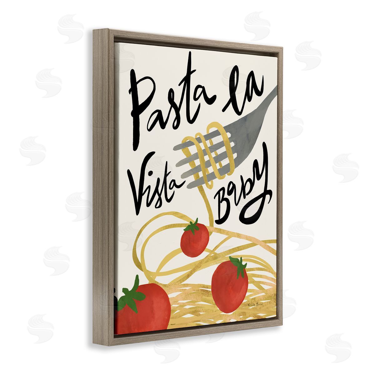 Pasta La Vista Brown Floating Frame Canvas Wall Art, Home Decor by Farida Zaman