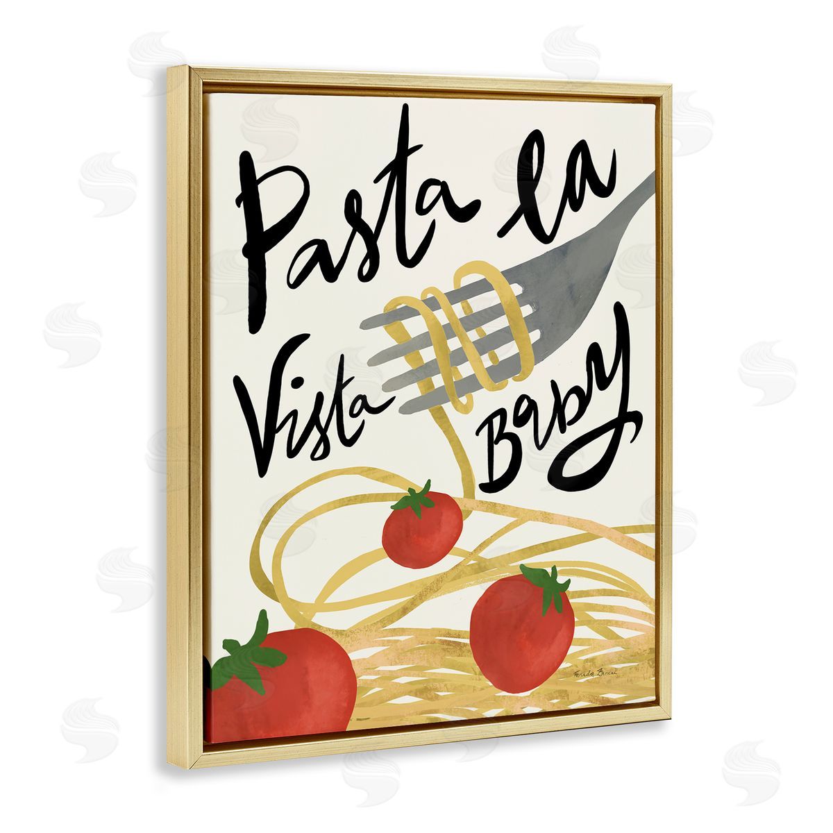 Pasta La Vista Gold Floating Frame Canvas Wall Art, Home Decor by Farida Zaman