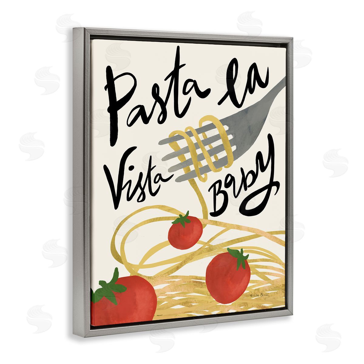 Pasta La Vista Grey Floating Frame Canvas Wall Art, Home Decor by Farida Zaman