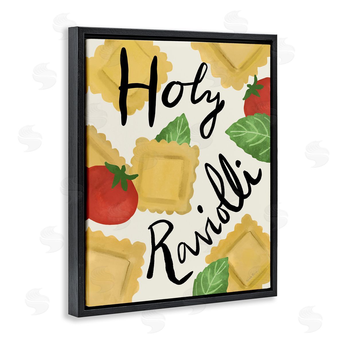 Funny Holy Ravioli Black Floating Frame Canvas Wall Art, Home Decor by Farida Zaman