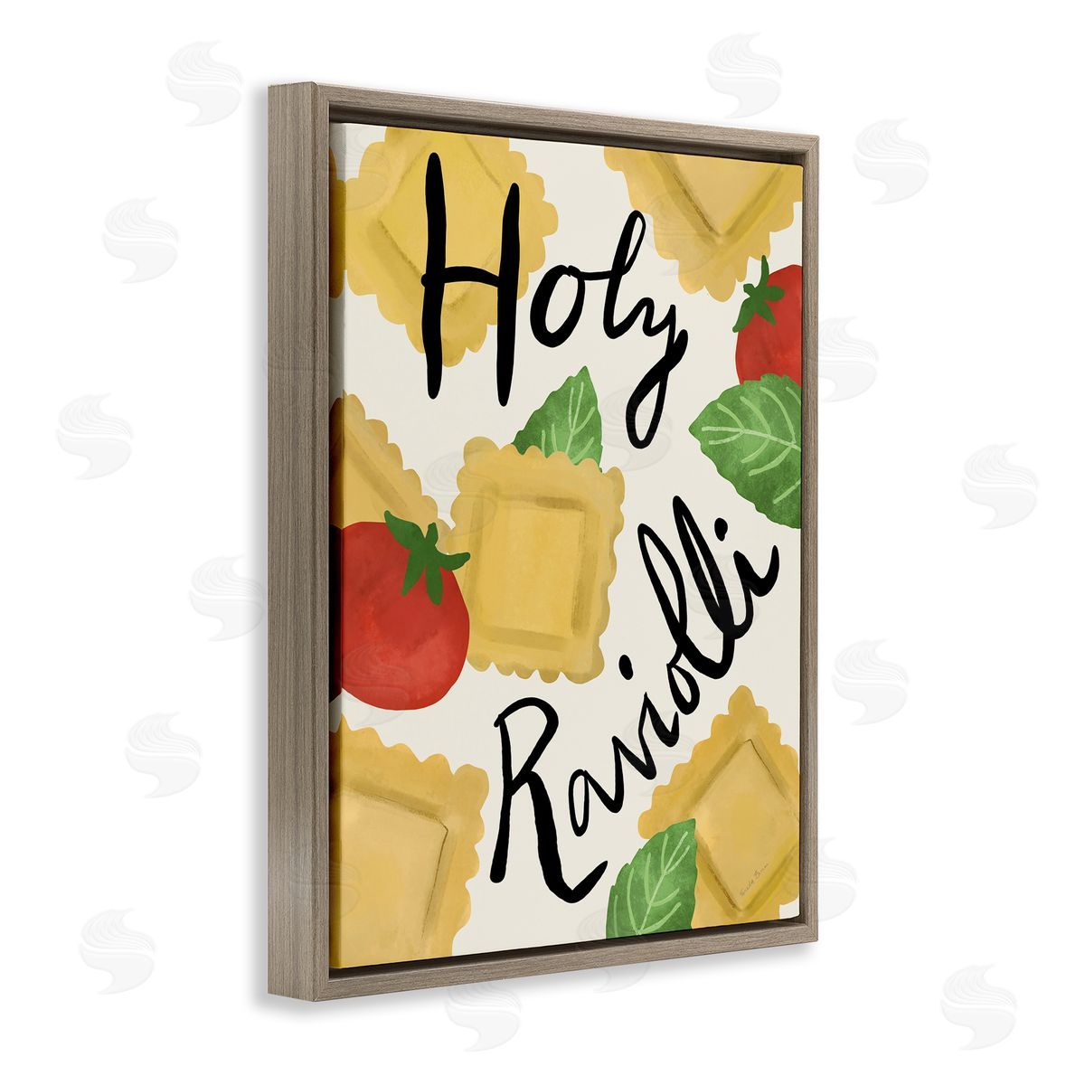Funny Holy Ravioli Brown Floating Frame Canvas Wall Art, Home Decor by Farida Zaman