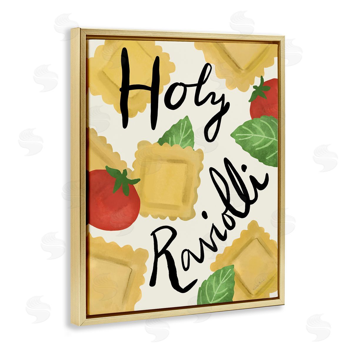 Funny Holy Ravioli Gold Floating Frame Canvas Wall Art, Home Decor by Farida Zaman