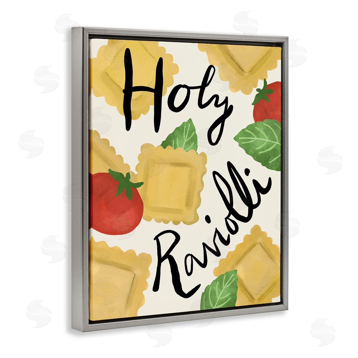 Funny Holy Ravioli Grey Floating Frame Canvas Wall Art, Home Decor by Farida Zaman